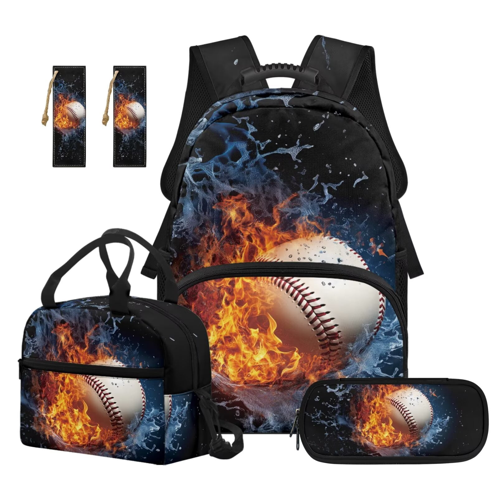 Uorisanigo Baseball Flame Kids Teens Backpack Set 5 Piece Boys School ...