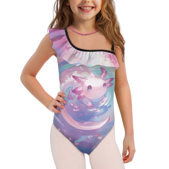 Uorisanigo Bathing Suits for Girls Size 3-4 Quick Dry Adjustable Strap Beach Swimwear One Piece Axolotls Pool Party Summer Vacation Bathing Suit