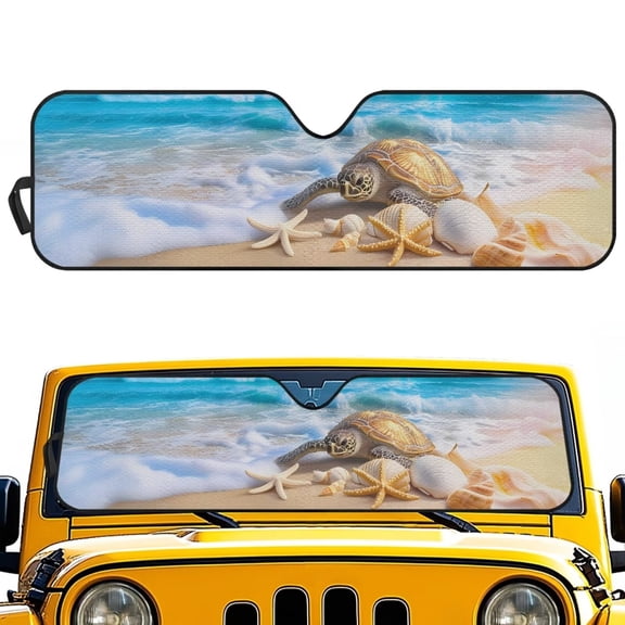 Uorisanigo Beach Turtle Starfish Windshield Sun Shade Compatible with Jeep Wrangler TJ JK JL & Gladiator JT 2/4 Door Car Sunshade Windshield Cover Heat Shield Bolck UV Rays Car Accessories