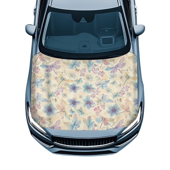 Uorisanigo Beautiful Dragonfly Car Cover Snowproof Portable Car Hood Flag Cover Removable Stretch Car Hood Cover Protector Suitable Most Automotive Pickup Sedans Trucks SUVs