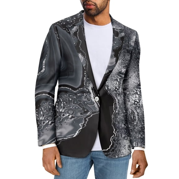 Uorisanigo Black Marble Print Men's Blazer Casual Long Sleeve One Button Mens Casual Blazers Regular Fit Size L One Button Soft Casual Blazer Jacket Fashion