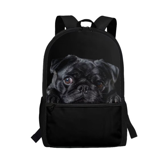 Uorisanigo Black Pug Dog Kids Children School Backpack Lightweight School Bag for Preschool Elementary Kindergarten Boys and Girls Sports Casual Daypack - 17 Inch