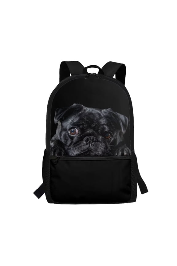 Black Pug Dog Kids Children School Backpack Lightweight School Bag for Preschool Elementary Kindergarten Boys and Girls Sports Casual Daypack - 17 Inch
