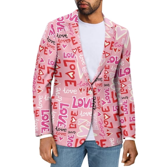 Uorisanigo Blazer Jacket Suit for Men Lightweight Size 2XL Soft Casual Blazer Jackets Long Sleeve Sports Jackets Mens Valentines Jacket Suit, Valentines Loves