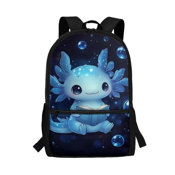Uorisanigo Blue Axolotl Print School Backpack for Boys Girls 6-12, 17 Inch Multifunctional Back to School Bag, Lightweight Casual Daypack for Elementary Kindergarten
