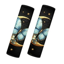 Uorisanigo Blue Butterfly Seatbelt Covers Facecloth 2 PCS Car Seat Belt Pads Cover Soft and Comfortable Moon Star Seat Belt Cover Shoulder Strap Pads for Car Interior Accessorie
