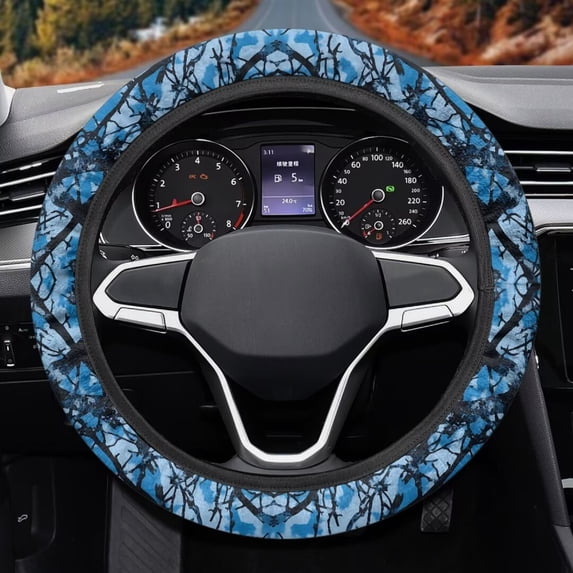Uorisanigo Blue Camo Steering Wheel Cover Branch Car Steering Wheel Protector Warm Auto Wheel Cover Flannel Car Accessories for SUV Automotive Vehicle Car Decor Gift for Holiday