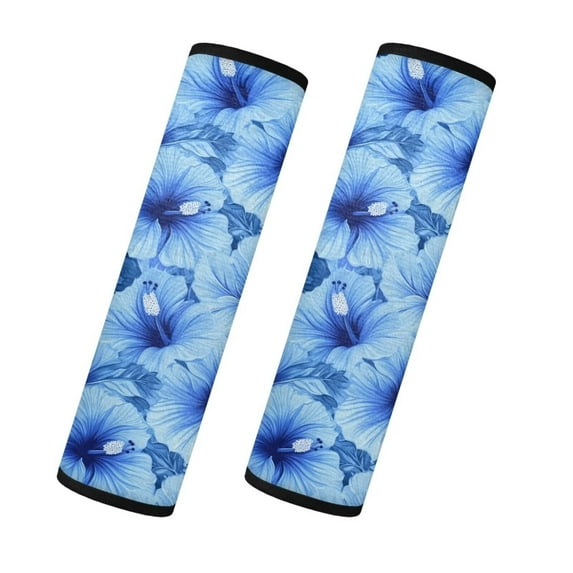 Uorisanigo Blue Hibiscus Flowers Seatbelt Covers Facecloth Universal Car Seat Belt Pads Cover Soft Comfort Shoulder Strap Pads Seatbelt Shoulder Pad 2 PCS for Car Interior Accessorie