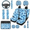 thumbnail image 1 of Uorisanigo Blue Palm Tree Print 14 Pieces Car Seat Covers Sets with Comfortable Elastic Car Steering Wheel Cover and Seat Belt Pads Cars Headrest Cover Auto Console Cover Fit Most Cars SUVs, 1 of 6