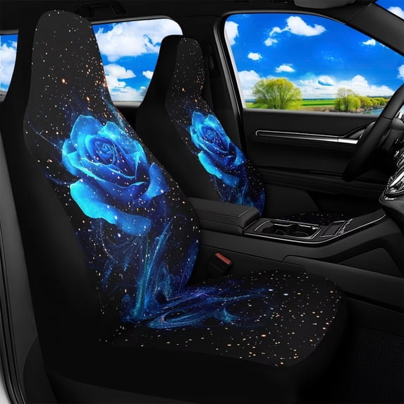 Uorisanigo Blue Rose Car Seat Covers Waterproof Front Seat Covers Easy Installation Stretch Polyester Fabric Cover Protection Interior Accessories Universal Fit Most Cars,SUV, Trucks