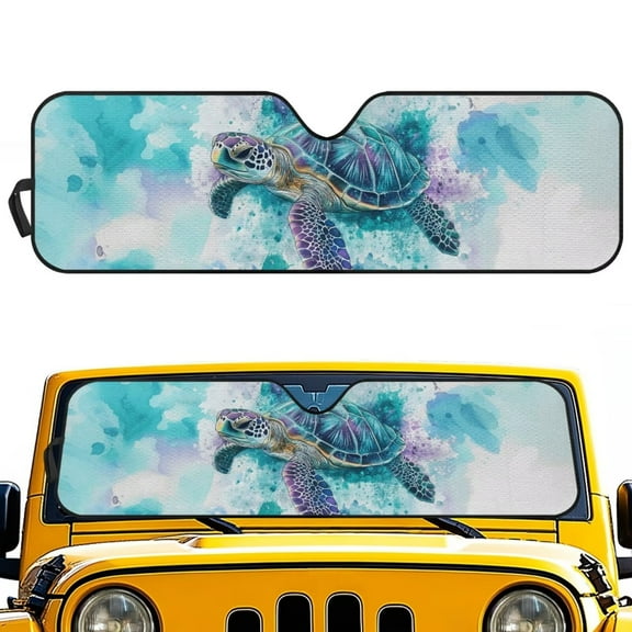 Uorisanigo Blue Sea Turtle Front Windshield Sunshade Fit for Jeep Wrangler TJ JK JKU Sport Sahara Rubicon 2 Door & 4 Door Foldable Window Shade Sun Visor Protector Keep Vehicle Cooler