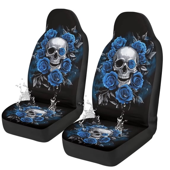 Uorisanigo Blue Skull Rose Car Seat Covers Waterproof Car Seat Covers Full Set of 2 Easy Installation Breathable Front Seat Cover Cars Accessories Suitable for Cars, SUV and Trucks