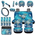 thumbnail image 1 of Uorisanigo Blue Turtle Car Seat Cover Full Set for Men, with Center Console Pad Steering Wheel Cover Gear Shift Covers Handbrake Seat Belt Shoulder Pad Coasters Key Chains, 18 Pieces Car Decor, 1 of 7