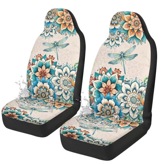 Uorisanigo Boho Dragonfly Car Seat Covers Front Seats Breathable Stretch Polyester Fabric Cover Waterproof Front Seat Covers Suitable for Cars, SUV and Trucks