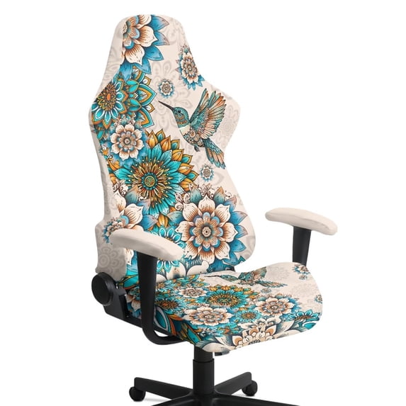 Uorisanigo Boho Gaming Chair Cover with Armrest Covers Hummingbird Computer Chair Covers for Office Easy to Install Computer Chair Slipcovers Gift for Friends