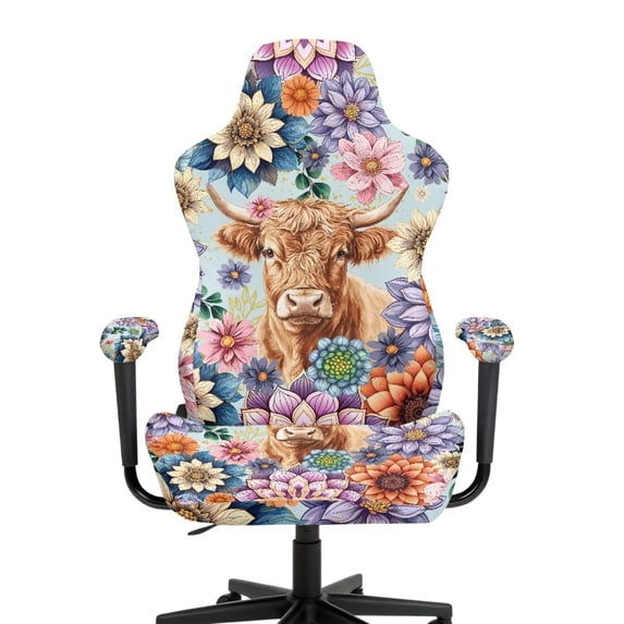 Uorisanigo Boho Mandala Gaming Chair Covers Slipcovers Highland Cow Racing Gaming Chair Protector with Armrest Cover Washable Rotating Armchair Covers for Office
