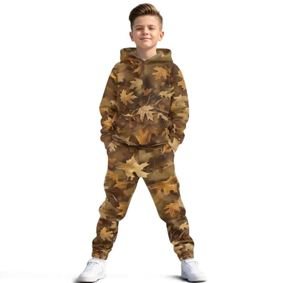 Uorisanigo Boy Girl Hoodie Sweatsuit Fall Winter Long Sleeve Sweatshirts & Sweatpants Set, Cozy Loose Outfit Clothes Camo Hunting Print Tops and Pants Outfits Pack of 2