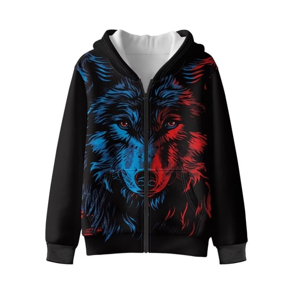 Uorisanigo Boys Girls Long Sleeve Hoodie Sweatshirt Cool Wolf Print Coat Zipper Hooded Sweatshirt for Kids and Children School Birthday Party Fall Winter Clothes