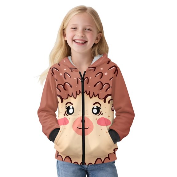 Uorisanigo Boys Girls Zip Up Hoodie Sweatshirt Fluffy School Cartoon Hedgehog Long Sleeve Hoodies Sweater with Kangaroo Pockets, Casual Pullover Shirts Tops Fall Winter Clothes