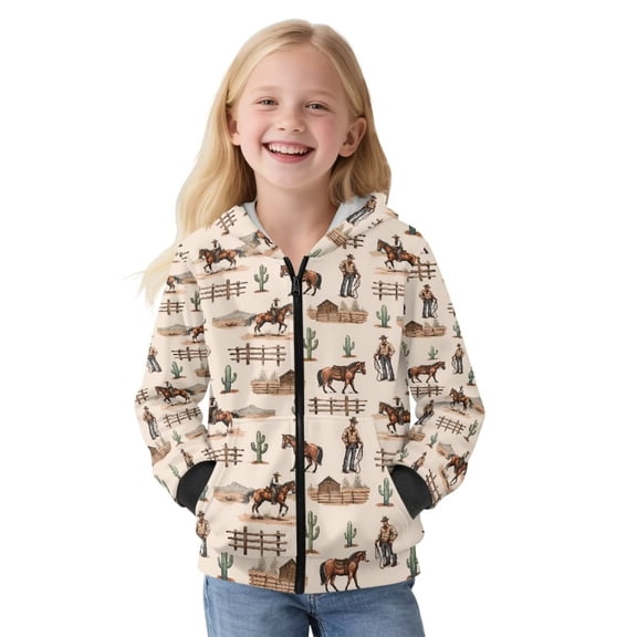 Uorisanigo Boys & Girls Zip Up Hoodies Sweatshirt - Lightweight Long Sleeve Cowboy Horse Print Hoodies Jacket Coat - Jackets for Vacation Shopping Exercise Wear