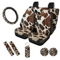 thumbnail image 1 of Uorisanigo Brown Cow Pattern 10 Pieces Car Seat Covers Sets with Comfortable Auto Steering Wheel Accessories Seat Belt Pads Car Water Cup Coaster and Keychains Suitable for Most Cars SUVs, 1 of 7