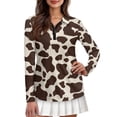 thumbnail image 1 of Uorisanigo Brown Cow Print Athletic Polo Workout Tops for Women Stylish Long Sleeve Hiking Running Workout Tops Zip Up Collar Daily Wear for Women Size XL, 1 of 7