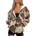 thumbnail image 1 of Uorisanigo Brown Cow Print Womens Oversized Hoodies Sweatshirts Comfortable Long Sleeve Pocket Drop Shoulder Sweatshirt Lightweight Slight Stretch Winter Clothing Outfits Size 3XL, 1 of 7