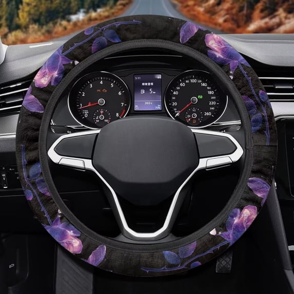 Uorisanigo Butterfly 15 Inch Car Steering Wheel Cover Rose Print Steering Wheel Cover for Winter Breathable Car Steering Wheel Protector for SUV Vehicle Flannel Car Accessories Gift for Mom