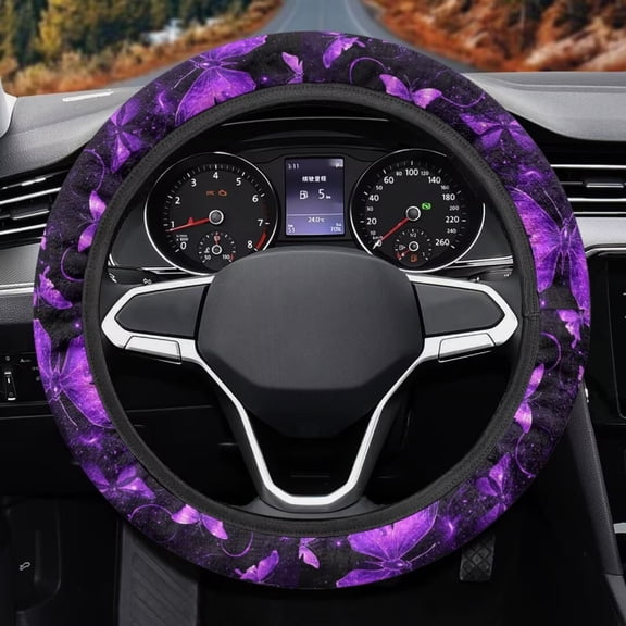 Uorisanigo Butterfly Car Steering Wheel Protector Purple Steering Wheel Cover for Women Easy to Install Car Wheel Covers for Winter Breathable Car Accessories Fits Most Vehicle Gift for Friends