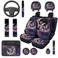 thumbnail image 1 of Uorisanigo Butterfly Moon Car Seat Covers Full Set 14 Pcs Auto Steering Wheel Cover and Cars Headrest Cover and Console Cover and Cars Seat Belt Cover Keychain Personalized Soft for Car SUV, 1 of 6