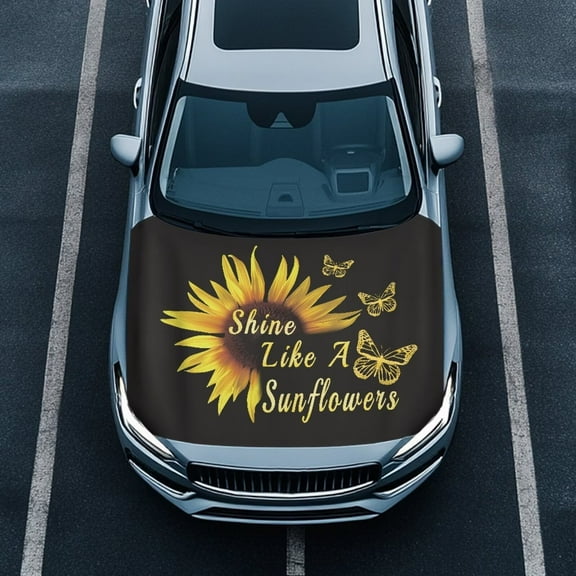 Uorisanigo Butterfly Sunflower Car Hood Cover Fashion Portable Car Bonnet Banner Soft Decoration Hood Wrap Suitable Most Automotive Pickup Sedans Trucks SUVs Car Accessories