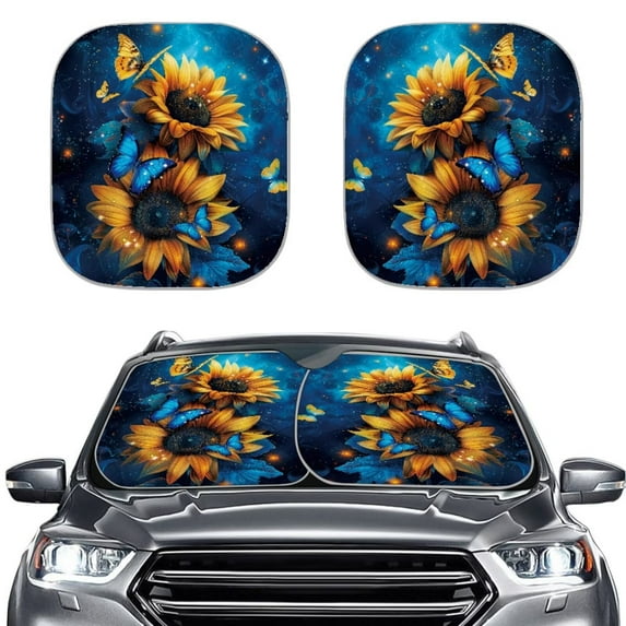 Uorisanigo Butterfly Sunflower Car Sun Shade Heat-Resistant Sun Visor for Car Windshield Set of 2 Auto Sun Visor Protector Covers Block Uv Rays Universal Fit Van Car Sedans Vehicle SUV Truck