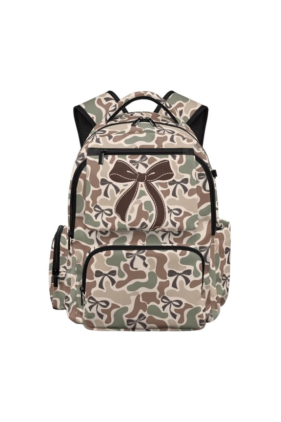 Camo Bow Kids Children School Backpack for Boys Preschool Daypack with Side Water Bottle Pocket for Kindergarten and Travel