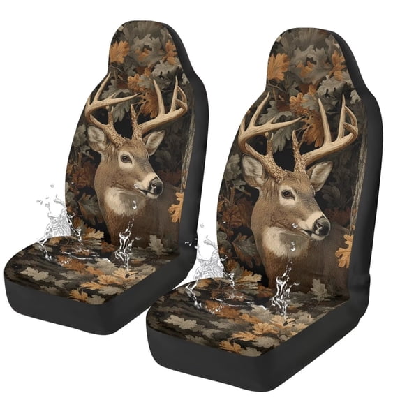 Uorisanigo Camo Hunting Deer Car Seat Covers Waterproof Front Seat Covers Elastic Fabrics Anti-Slip Back Fabric Easy to Install Suitable for Cars, SUV and Trucks