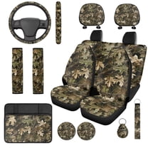 Uorisanigo Camo Hunting Forest 14 Pack Automobile Seat Cover Sets Car Steering Wheel Cover and Cars Headrest Cover Center Console Cover Water Cup Coaster Personalized Elastic for Car SUV