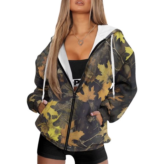 Uorisanigo Camo Hunting Print Zip Up Hoodies for Women Oversized Drop Shoulder Pocket Drop Shoulder Sweatshirt Warm Comfortable Winter Fall Clothes Size 4XL