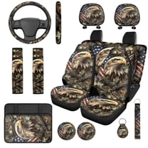 Uorisanigo Camo Hunting Wood 14 Pcs Automobile Seat Cover Sets and Car Headrest Cover Cars Steering Wheel Cover and Center Console Cover Seat Belt Pads Elastic Soft Suitable for Car SUV