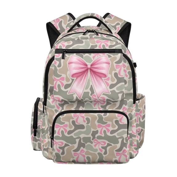 Uorisanigo Camo Pink Bow Kids Backpack for Toddler Girls Preschool Kindergarten Lightweight Daypack Casual Bookbag with Side Pocket for Outdoor