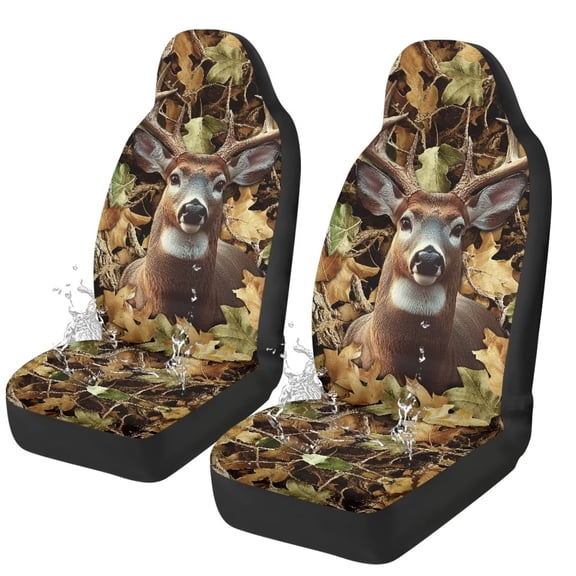 Uorisanigo Camouflage Deer Car Seat Covers Full Set of 2 Automobile Front Seat Covers Vehicle Accessories Carseat Seat Covers Cushion Pad Mat for SUV Trucks Chairs Vans Auto