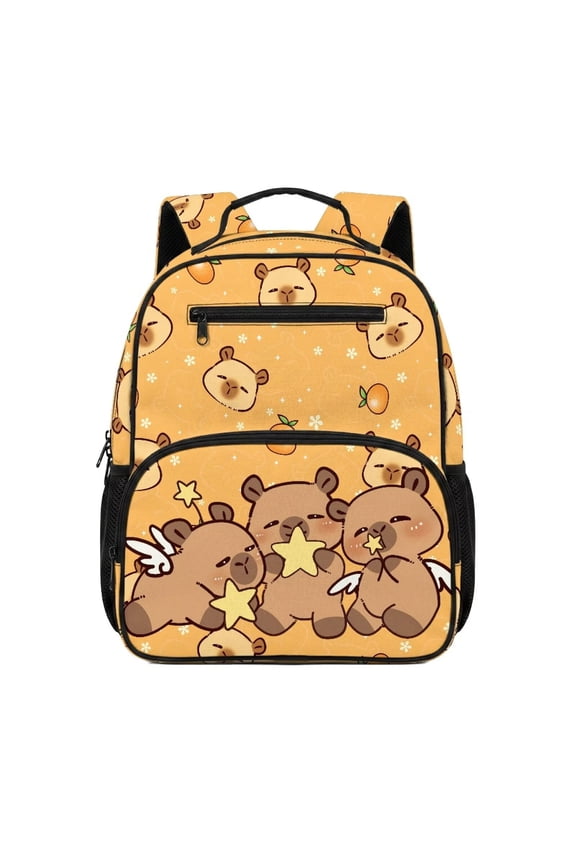 Capybara Pattern School Backpack for Little Girls 5-7, Breathable Small Bookbag with Adjustable Straps, Large Capacity Preschool Rucksack for Camping