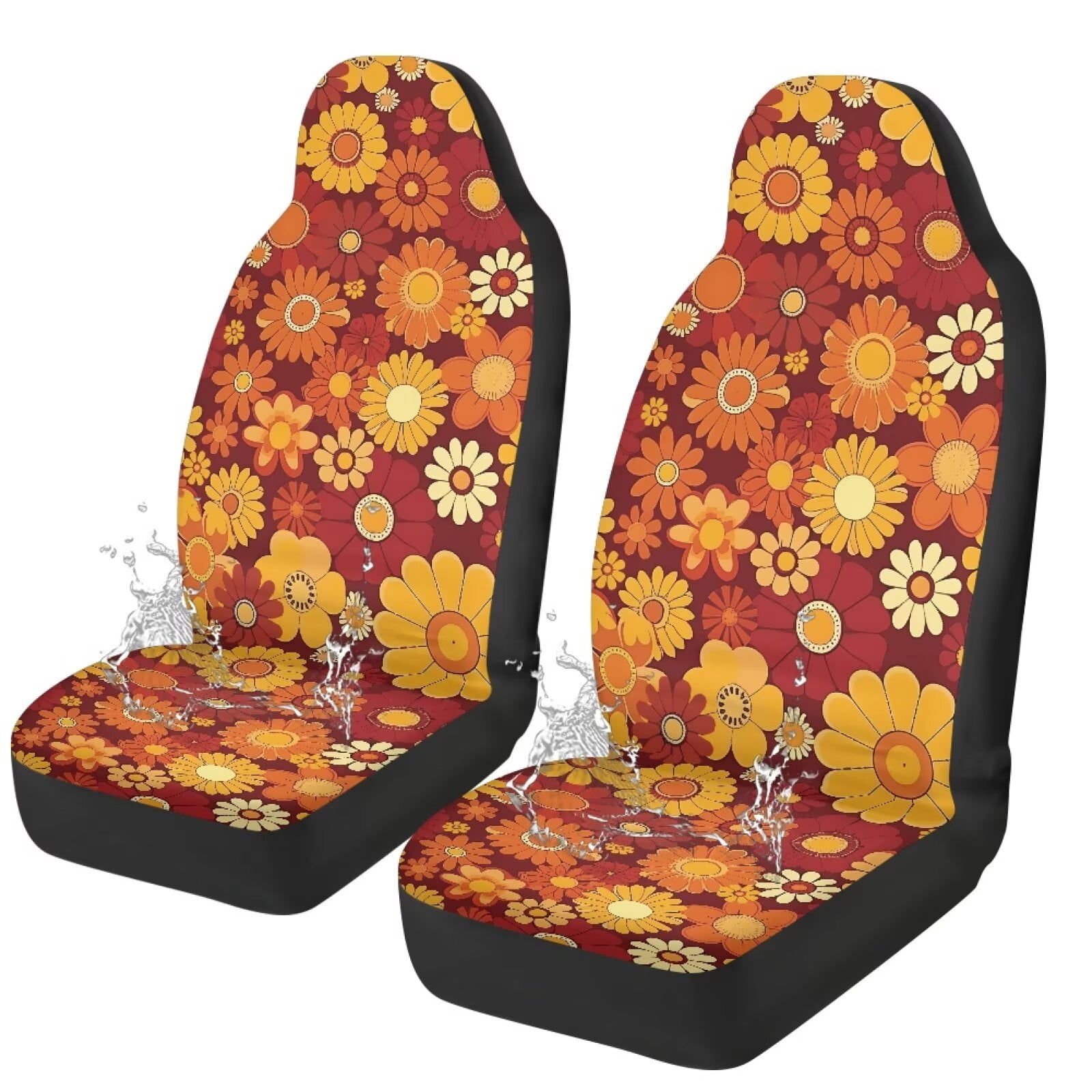 Uorisanigo Car Accessories Car Front Seat Covers Aesthetic Flowers Print Stretch Polyester Fabric Cover Protection Interior Accessories Universal Size Fit for Most Cars SUVs Trucks Vans