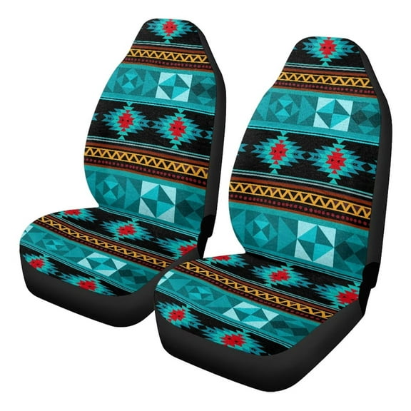 Uorisanigo Car Front Seat Covers, 2PCS Aztec Turquoise Print Bucket Auto Front Seat Protectors, Premium Coral Fleece Cloth for Ultimate Comfort & Protection, Universal for SUVs, Trucks, Cars
