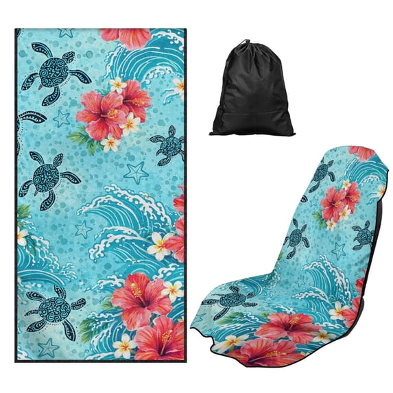 Uorisanigo Car Front Seat Covers Hibiscus Turtle Front Seat Bucket Towel Car Seat Protector Washable Removable Auto Accessories Universal Fit High Back Seat Covers for Cars