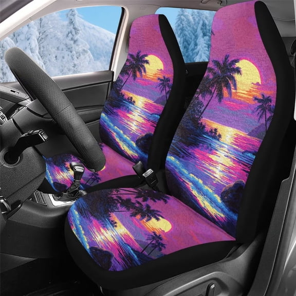 Uorisanigo Car Front Seat Covers, Palm Tree Sunset Auto Seat Protectors, 2PCS Premium Vehicle Seats Cushions, Car Accessories Universal Fit for Most Cars, SUVs, Trucks, and Vans