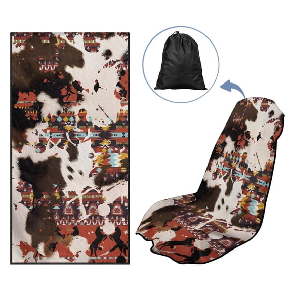 Uorisanigo Car Front Seat Covers Seat Covers for Cars Soft Aztec Cow Print Athletic Running Towel Seat Post Workout Sweat Washable Cover Fashion Auto Interior Suitable for Gym Workout