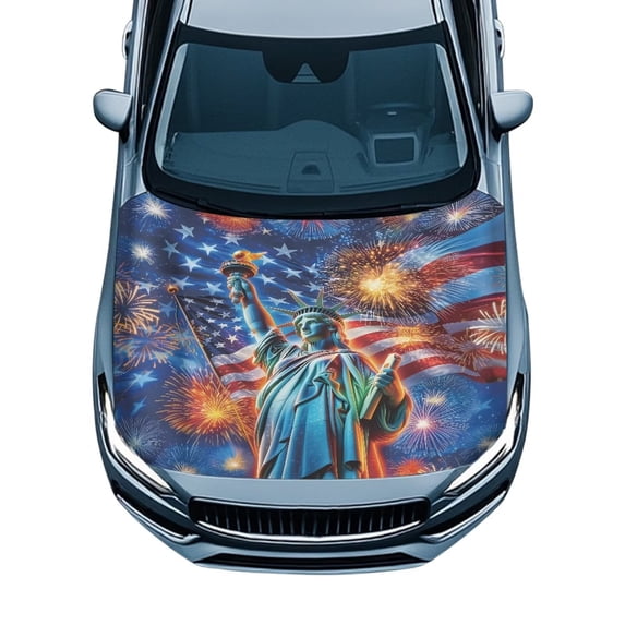 Uorisanigo Car Hood Cover 59.05"x39.37" (150x100cm) – Universal Fit for Most Automotive Sedans Trucks – Stretch Weather-Resistant American 250th Birthday Hood Covers for Cars
