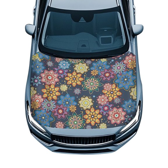 Uorisanigo Car Hood Cover, Colorful Flowers Hood Covers for Cars, Universal Fit, Elastic Polyester, Stretchable Car Bonnet Banner, Automotive Exterior Accessories