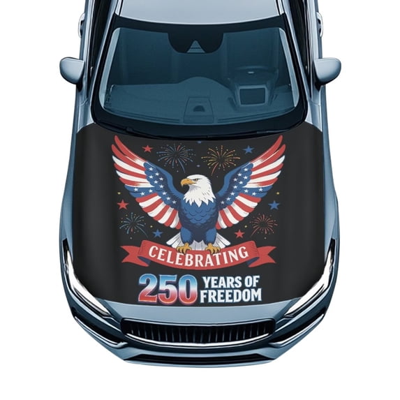 Uorisanigo Car Hood Cover Easy to Install American 250th Celebration Car Hood Cover Protector Stretch Polyester Fabric Covers Removable Automotive Accessories for Most Cars