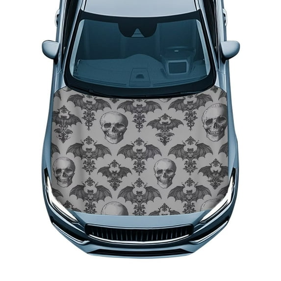 Uorisanigo Car Hood Cover Easy to Install Bat Skull Print Engine Cover Elastic Fabrics Can be Washed Stretch Polyester Fabric Covers Personalized Suitable for Cars