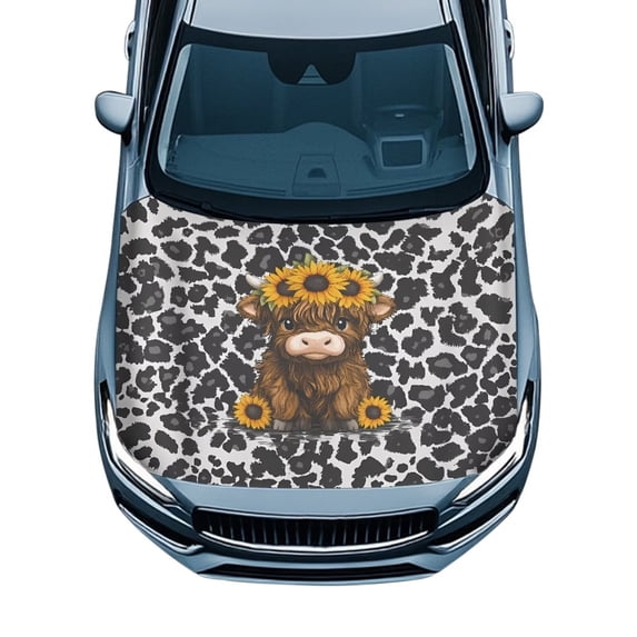 Uorisanigo Car Hood Cover with Elastic Edge Waterproof & Tear-Resistant Baby Highland Cow Print Universal Fit Engine Covers for Most Cars Trucks SUVs, All-Weather Protection